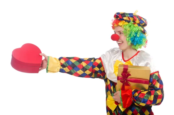 Clown con scatola regalo — Foto Stock