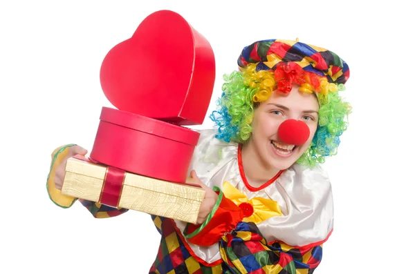 Clown with giftbox — Stock Photo, Image