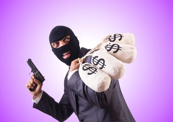 Gangster with bags of money — Stock Photo, Image