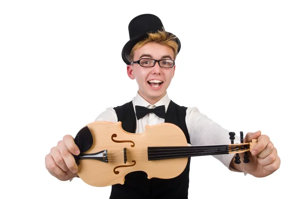 Grappige viool speler geïsoleerd op wit — Stockfoto