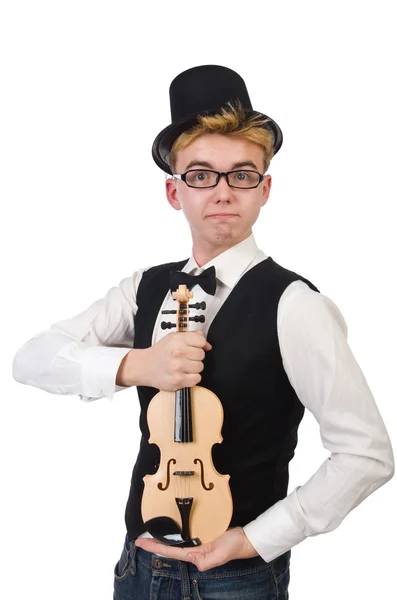 Jogador de violino engraçado isolado em branco — Fotografia de Stock