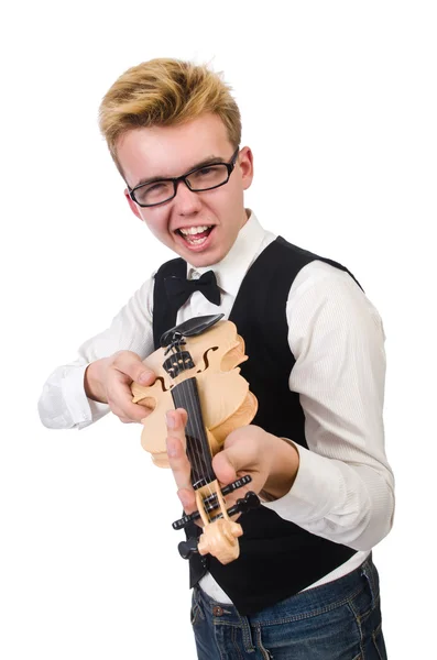 Funny violin player isolated on white — Stock Photo, Image