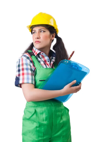 Kvinnliga arbetare i grön overall — Stockfoto