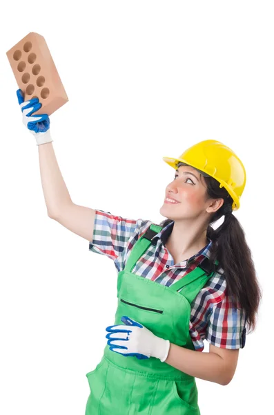 Female workman in green overalls — Stock Photo, Image