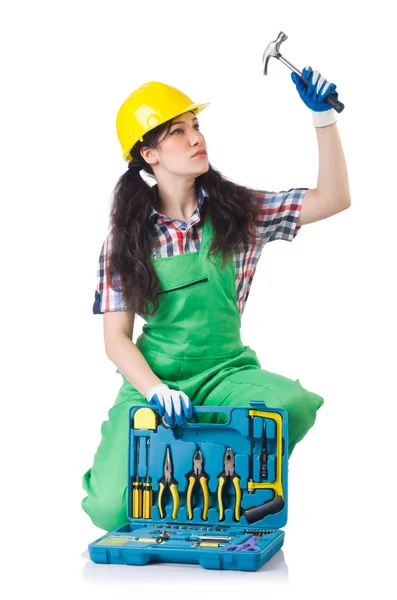 Yeşil tulum içinde kadın işçi — Stok fotoğraf
