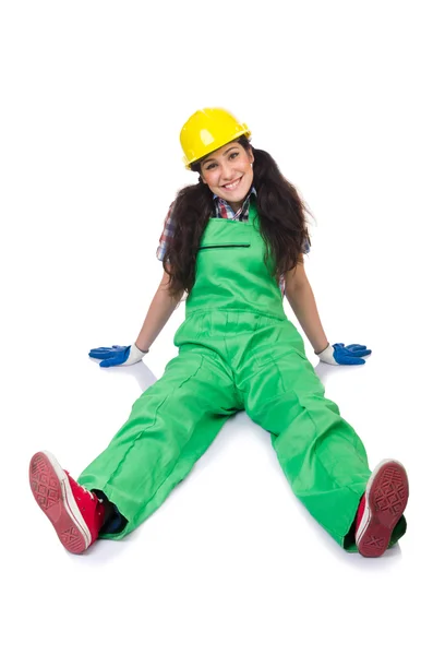 Female workman in green overalls — Stock Photo, Image