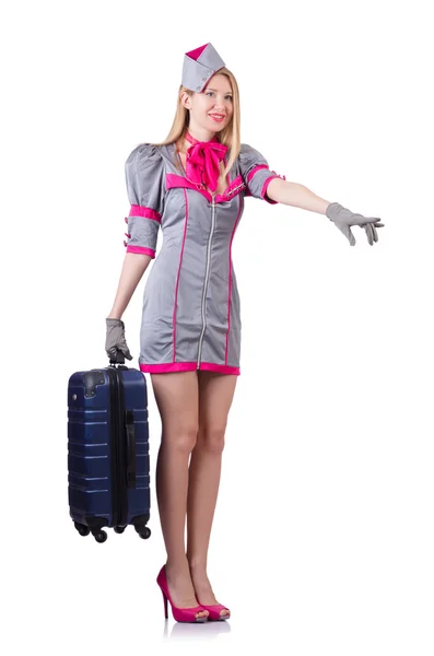 Airhostess with suitcase in uniform — Stock Photo, Image