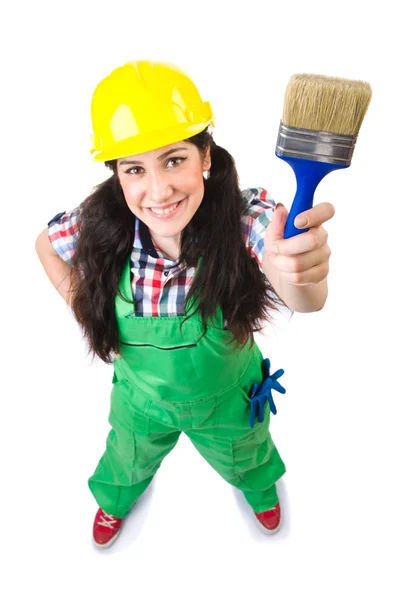 Vrouwelijke workman in groene overall — Stockfoto