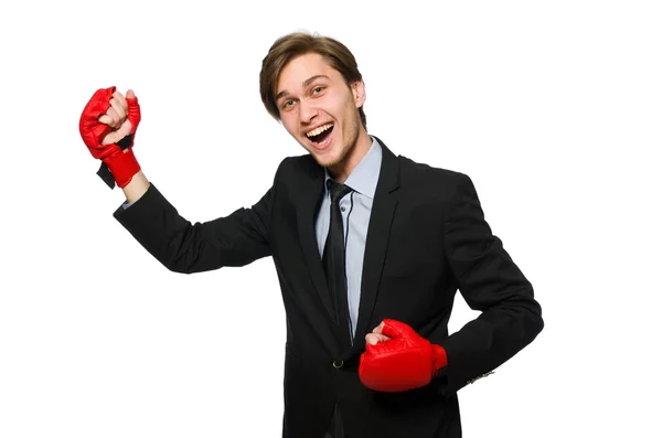 Boxeador hombre de negocios aislado en blanco —  Fotos de Stock