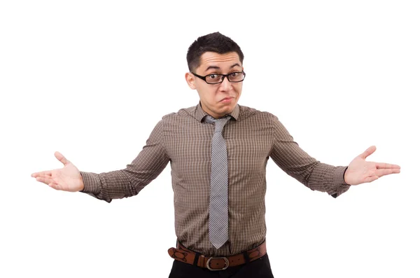 Young man in brown shirt isolated on white — Stock Photo, Image