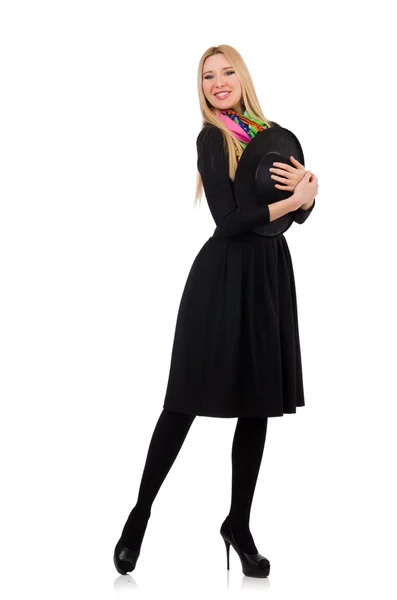 Mujer en vestido largo negro — Foto de Stock