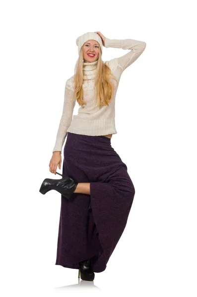 Bella ragazza in abito lungo viola — Foto Stock
