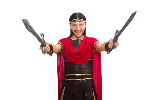 Gladiator houden zwaard geïsoleerd op wit — Stockfoto