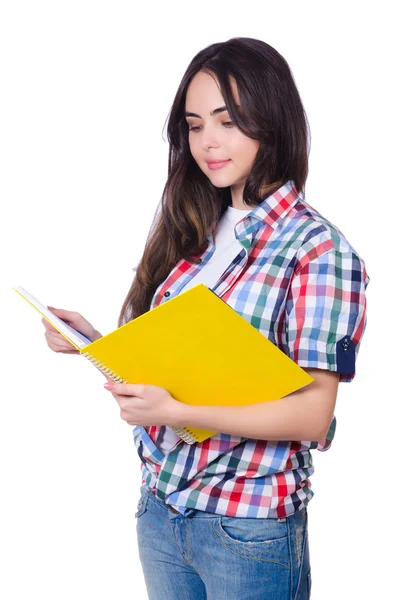 Estudante menina com livro isolado em branco — Fotografia de Stock