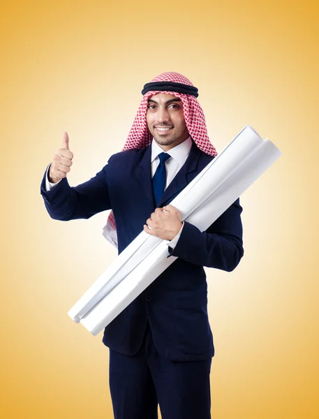 Arab engineer with drawings — Stock Photo, Image