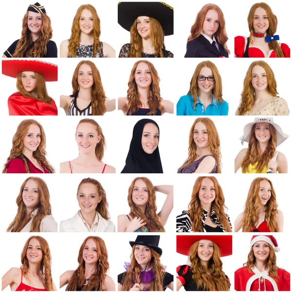 Collage of many faces from same model — Stock Photo, Image