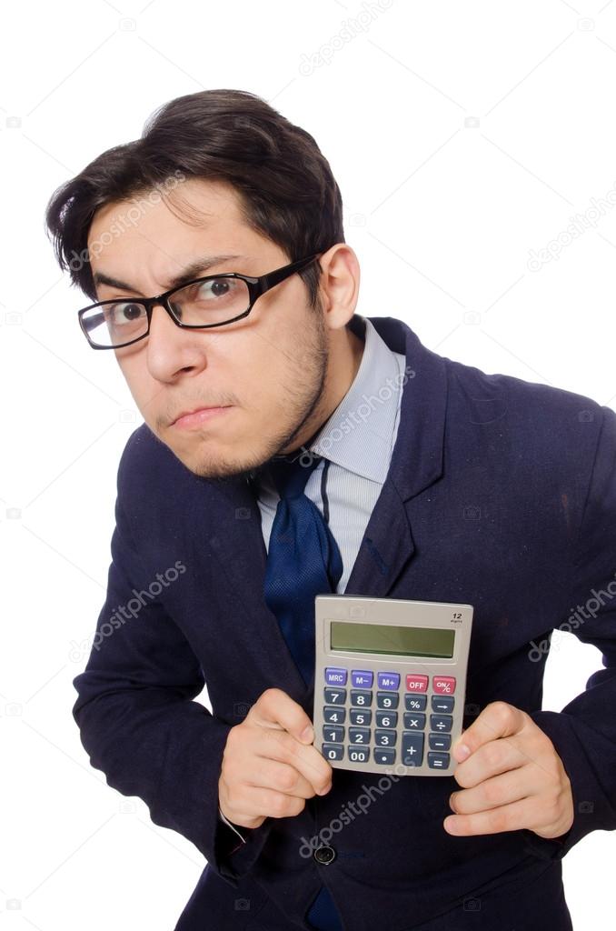 Funny man with calculator