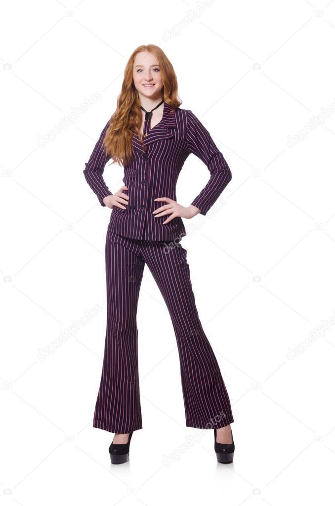 Young lady in striped retro suit