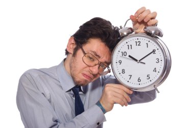 İşadamı gözlük ile masa saati