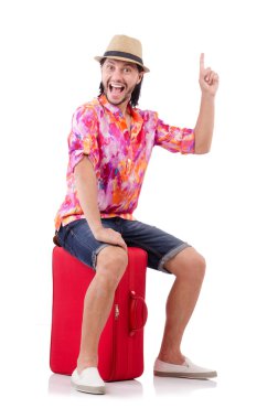 Turist üzerinde beyaz izole çanta