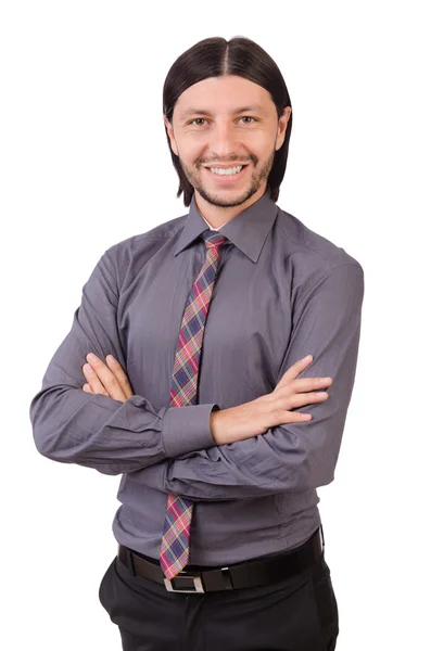 Ung affärsman i grå kostym isolerad på vit — Stockfoto