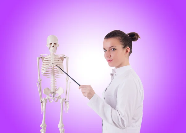 Medico con scheletro contro pendenza — Foto Stock