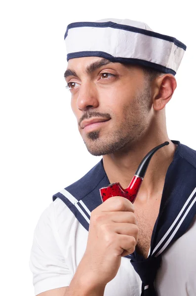 Sailor with smoking pipe isolated — Stock Photo, Image