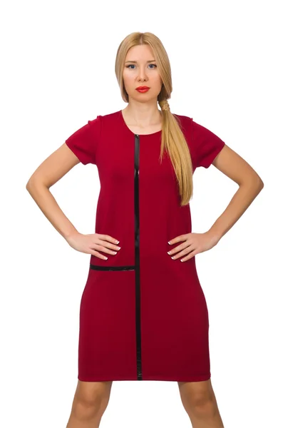 Blond hair woman in bordo dress — Stock Photo, Image