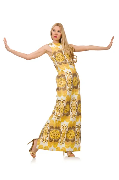 Chica bonita en vestido floral amarillo —  Fotos de Stock