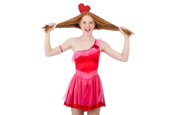Hezká mladá model v růžové mini šaty — Stock fotografie