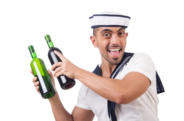 Námořník s láhví vína — Stock fotografie
