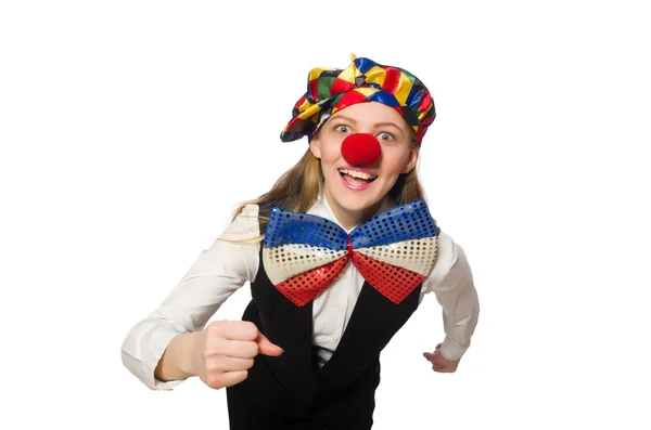 Bella clown femminile isolato su bianco — Foto Stock