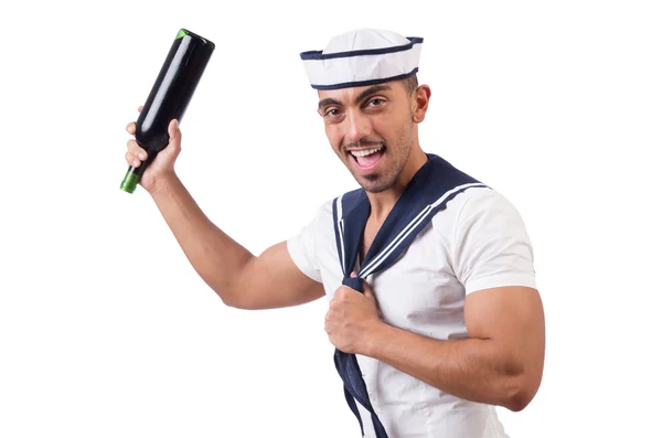 Sailor with bottle of wine — Stock Photo, Image