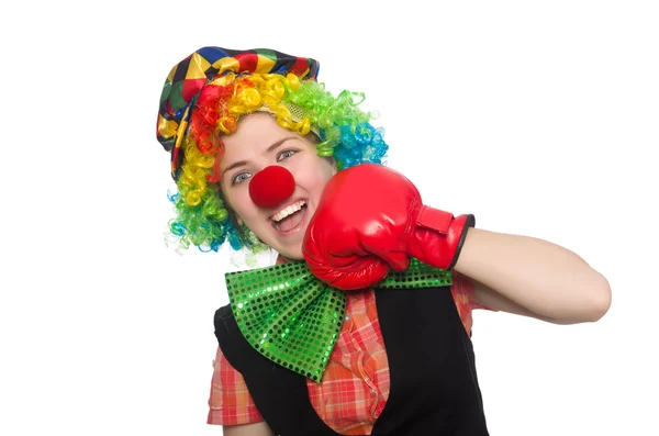 Female clown with box gloves — Stock Photo, Image