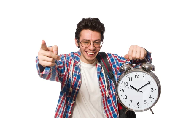 Student with alarm clock — Stock Photo, Image