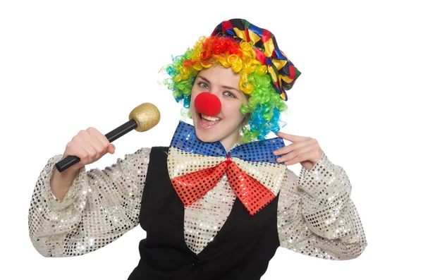 Payaso hembra con maracas aisladas en blanco — Foto de Stock