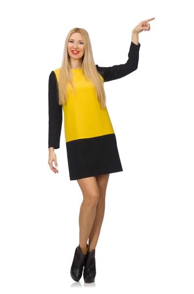 Blont hår flicka i gula och svarta kläder — Stockfoto