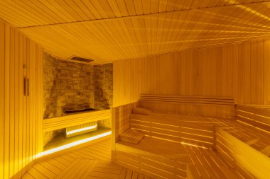 Sıcak ahşap sauna odası iç