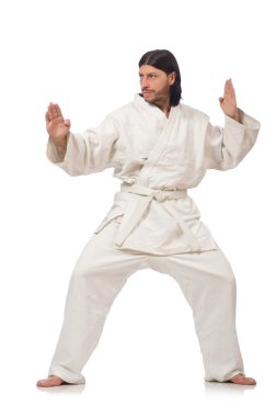 Karate dövüşçüsü beyaz üzerine izole