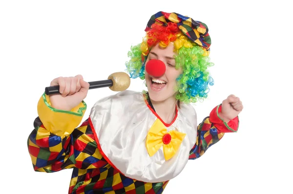 Clown met mic geïsoleerd op witte achtergrond — Stockfoto