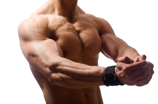 Hombre muscular aislado sobre el fondo blanco — Foto de Stock