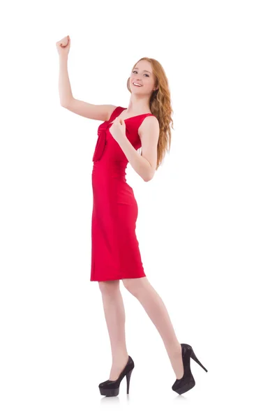 赤いドレスのきれいな若い女の子 — ストック写真