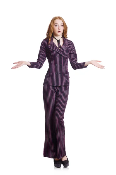 Young lady in striped retro suit — Stock Photo, Image