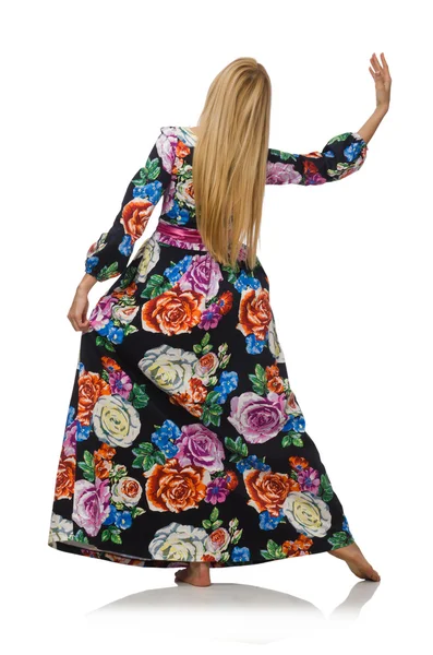 Uzun çiçek elbiseli kız — Stok fotoğraf