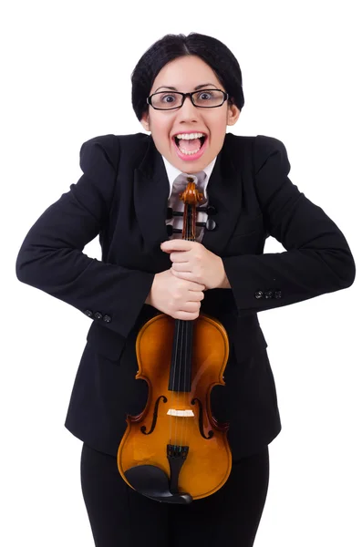 Femme avec violon isolé sur le blanc — Photo