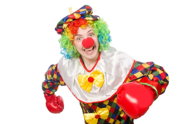 Clown avec gants de boxe isolés sur blanc — Photo