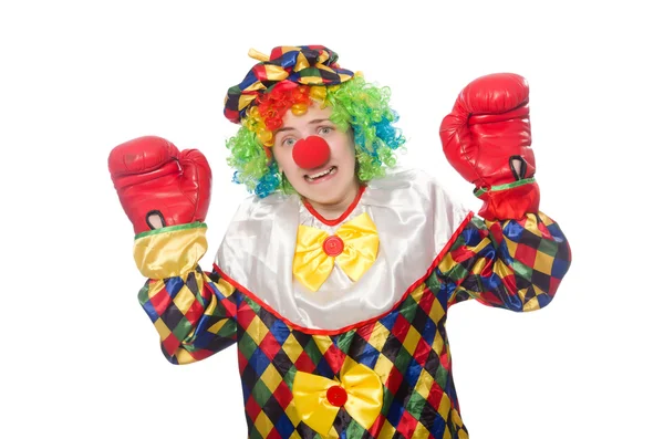 Clown con guantoni da boxe isolati su bianco — Foto Stock