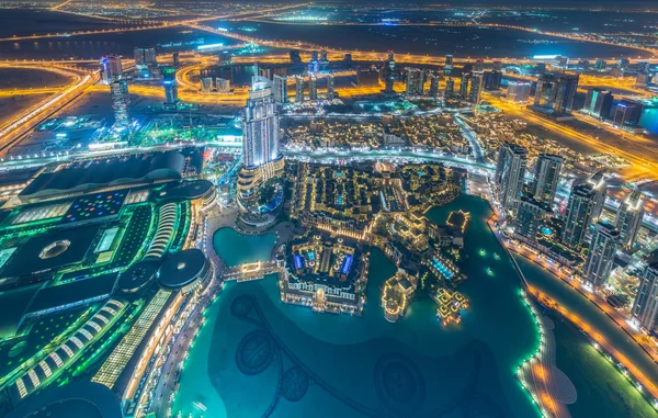 Panorama of night Dubai during sunset — Stock Photo, Image