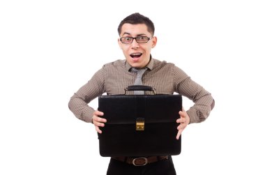 Genç adam holding evrak çantası