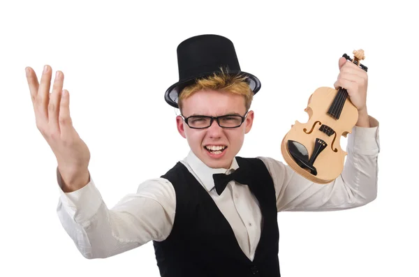 Jogador de violino engraçado isolado em branco — Fotografia de Stock